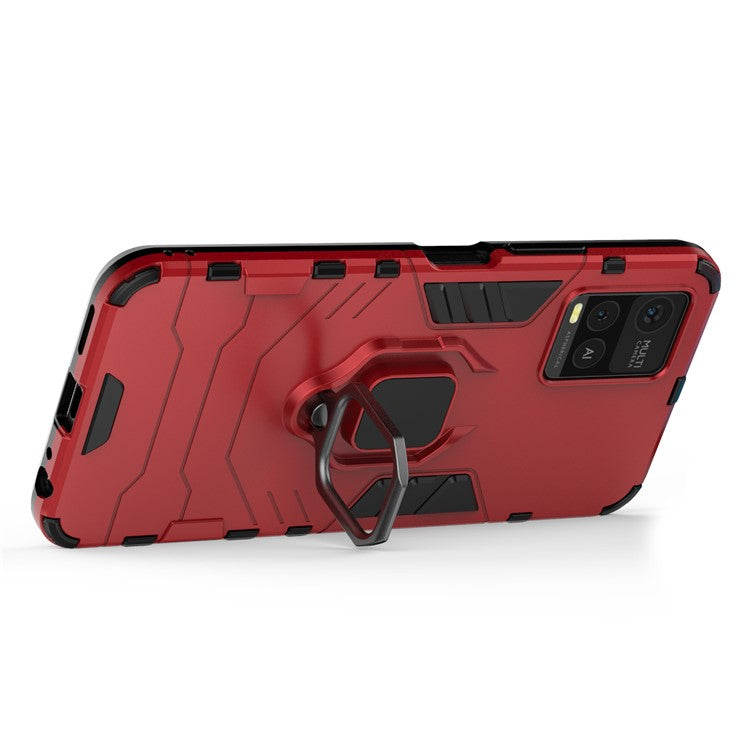 Ring Kickstand Design TPU + PC Shock Absorption Double Protection Cover for vivo Y21 - Red