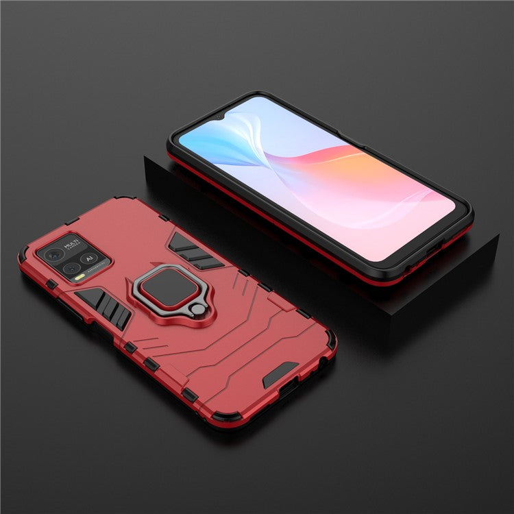 Ring Kickstand Design TPU + PC Shock Absorption Double Protection Cover for vivo Y21 - Red