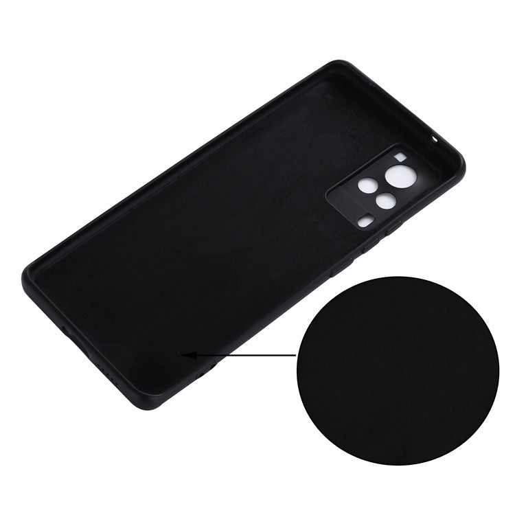 Microfiber Liner Precise Cutout Anti-fingerprint Liquid Silicone Case Phone Back Cover with Handy Strap for vivo X60 Pro 5G (Global) - Black