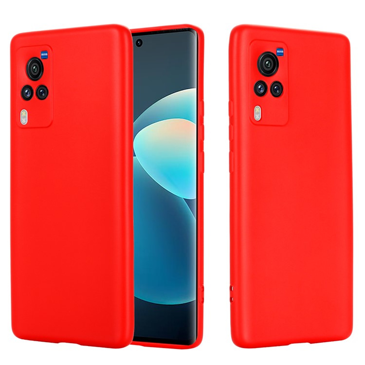 Microfiber Liner Precise Cutout Anti-fingerprint Liquid Silicone Case Phone Back Cover with Handy Strap for vivo X60 Pro 5G (Global) - Red