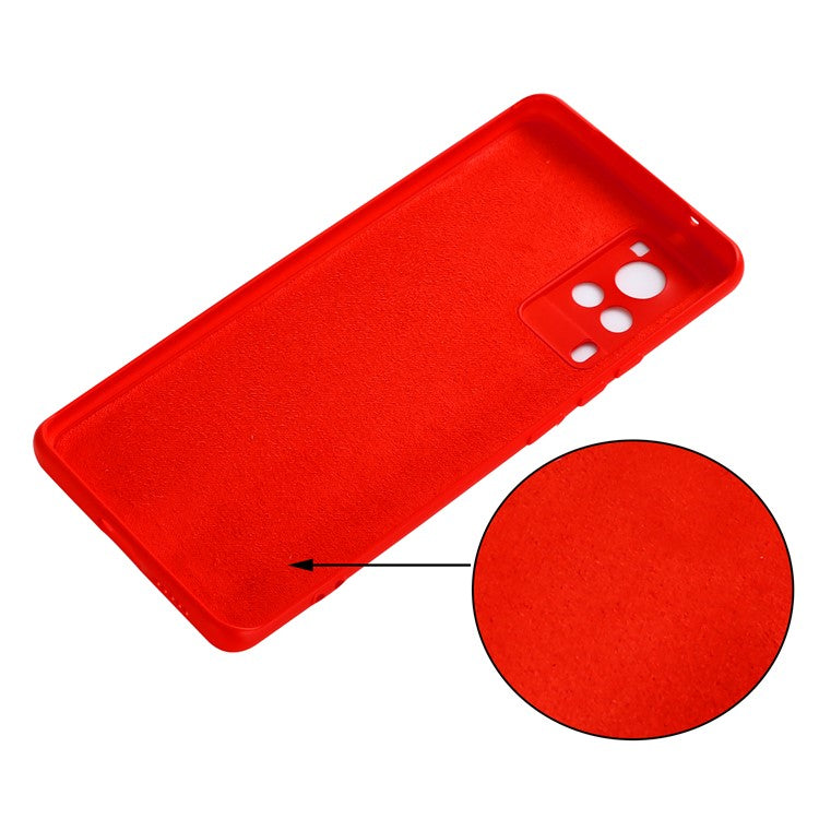 Microfiber Liner Precise Cutout Anti-fingerprint Liquid Silicone Case Phone Back Cover with Handy Strap for vivo X60 Pro 5G (Global) - Red