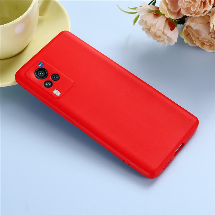 Microfiber Liner Precise Cutout Anti-fingerprint Liquid Silicone Case Phone Back Cover with Handy Strap for vivo X60 Pro 5G (Global) - Red