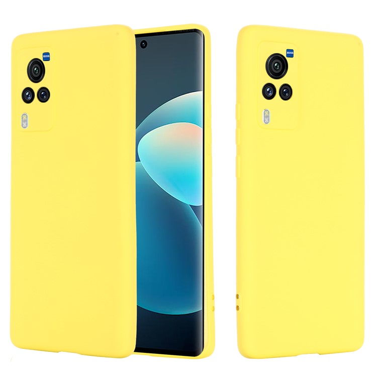 Microfiber Liner Precise Cutout Anti-fingerprint Liquid Silicone Case Phone Back Cover with Handy Strap for vivo X60 Pro 5G (Global) - Yellow