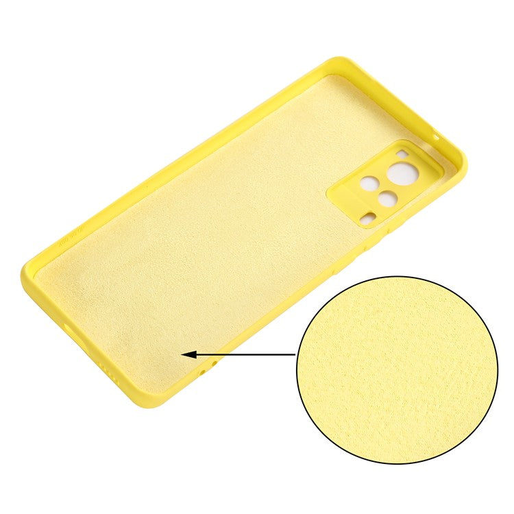 Microfiber Liner Precise Cutout Anti-fingerprint Liquid Silicone Case Phone Back Cover with Handy Strap for vivo X60 Pro 5G (Global) - Yellow