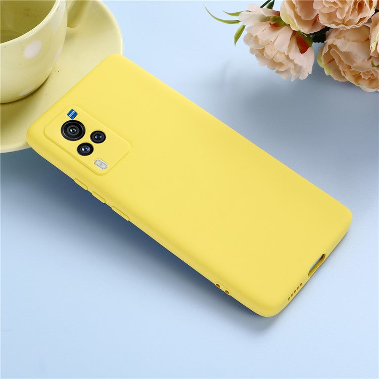 Microfiber Liner Precise Cutout Anti-fingerprint Liquid Silicone Case Phone Back Cover with Handy Strap for vivo X60 Pro 5G (Global) - Yellow