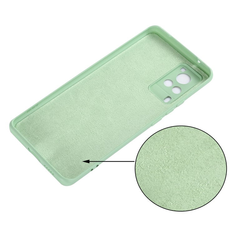 Microfiber Liner Precise Cutout Anti-fingerprint Liquid Silicone Case Phone Back Cover with Handy Strap for vivo X60 Pro 5G (Global) - Green