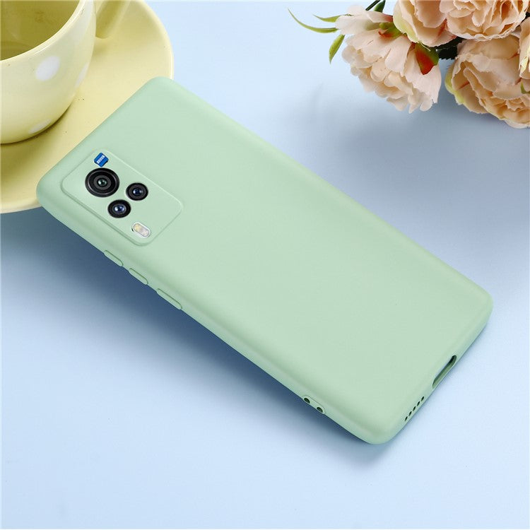 Microfiber Liner Precise Cutout Anti-fingerprint Liquid Silicone Case Phone Back Cover with Handy Strap for vivo X60 Pro 5G (Global) - Green