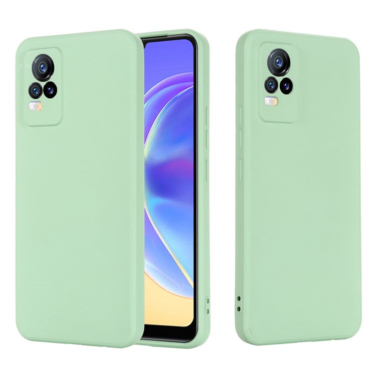 Quality Phone Case Shockproof Precise Cutout Solid Color Liquid Silicone Phone Cover with Handy Strap for vivo V21e 4G / vivo Y73 - Green