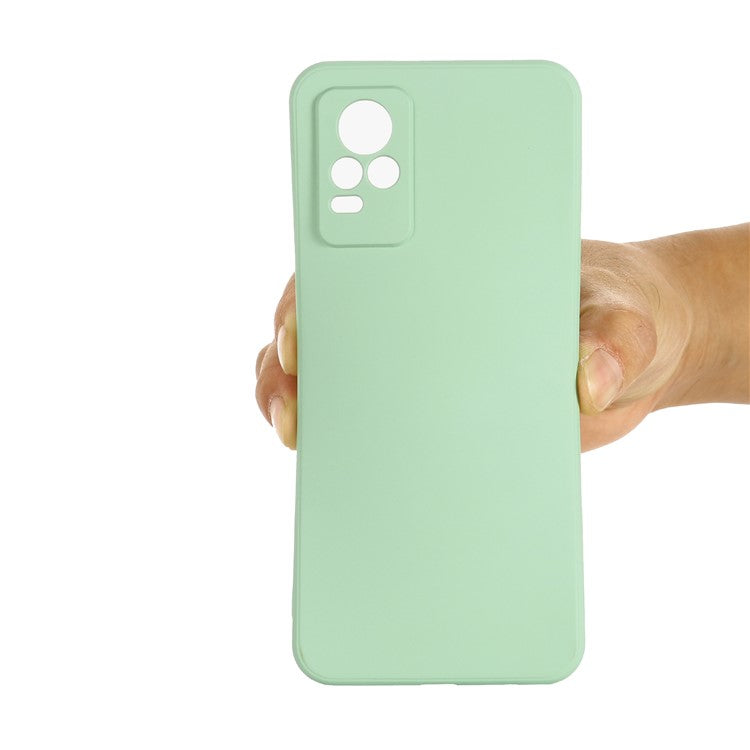 Quality Phone Case Shockproof Precise Cutout Solid Color Liquid Silicone Phone Cover with Handy Strap for vivo V21e 4G / vivo Y73 - Green