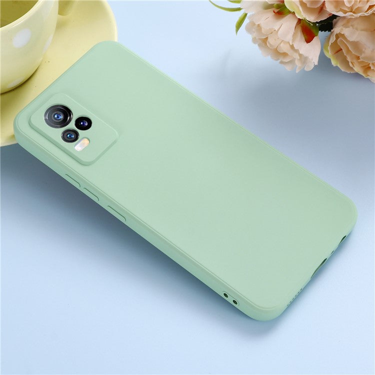 Quality Phone Case Shockproof Precise Cutout Solid Color Liquid Silicone Phone Cover with Handy Strap for vivo V21e 4G / vivo Y73 - Green