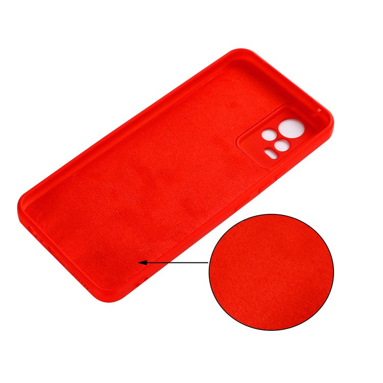 Quality Phone Case Shockproof Precise Cutout Solid Color Liquid Silicone Phone Cover with Handy Strap for vivo V21e 4G / vivo Y73 - Red