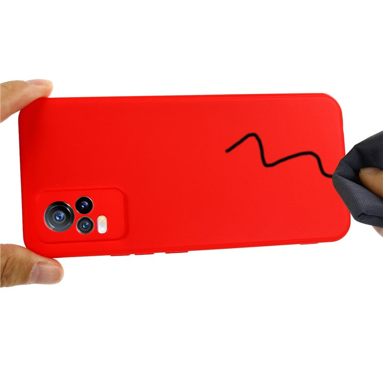 Quality Phone Case Shockproof Precise Cutout Solid Color Liquid Silicone Phone Cover with Handy Strap for vivo V21e 4G / vivo Y73 - Red