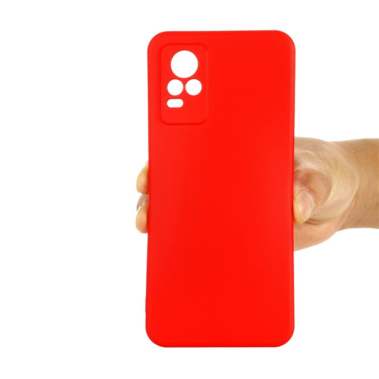 Quality Phone Case Shockproof Precise Cutout Solid Color Liquid Silicone Phone Cover with Handy Strap for vivo V21e 4G / vivo Y73 - Red