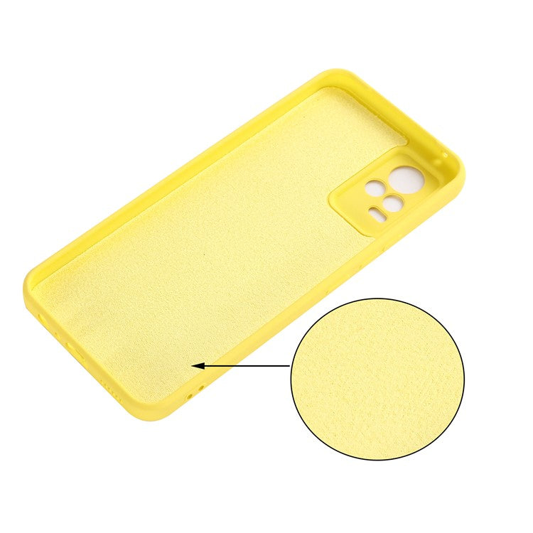 Quality Phone Case Shockproof Precise Cutout Solid Color Liquid Silicone Phone Cover with Handy Strap for vivo V21e 4G / vivo Y73 - Yellow