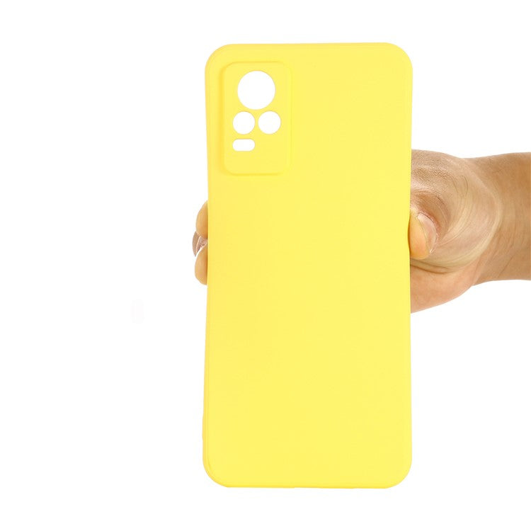 Quality Phone Case Shockproof Precise Cutout Solid Color Liquid Silicone Phone Cover with Handy Strap for vivo V21e 4G / vivo Y73 - Yellow