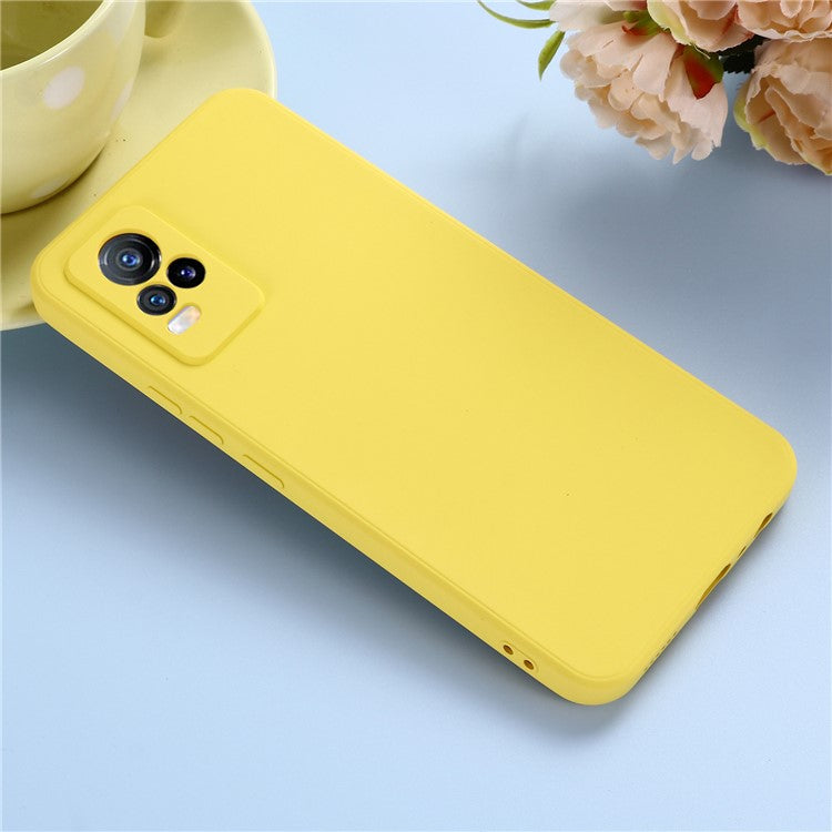 Quality Phone Case Shockproof Precise Cutout Solid Color Liquid Silicone Phone Cover with Handy Strap for vivo V21e 4G / vivo Y73 - Yellow