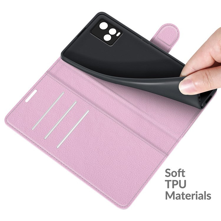 For vivo Y21 Practical Design Phone Case Wallet Stand Litchi Skin Flip Leather Phone Cover Shell - Purple - Pink