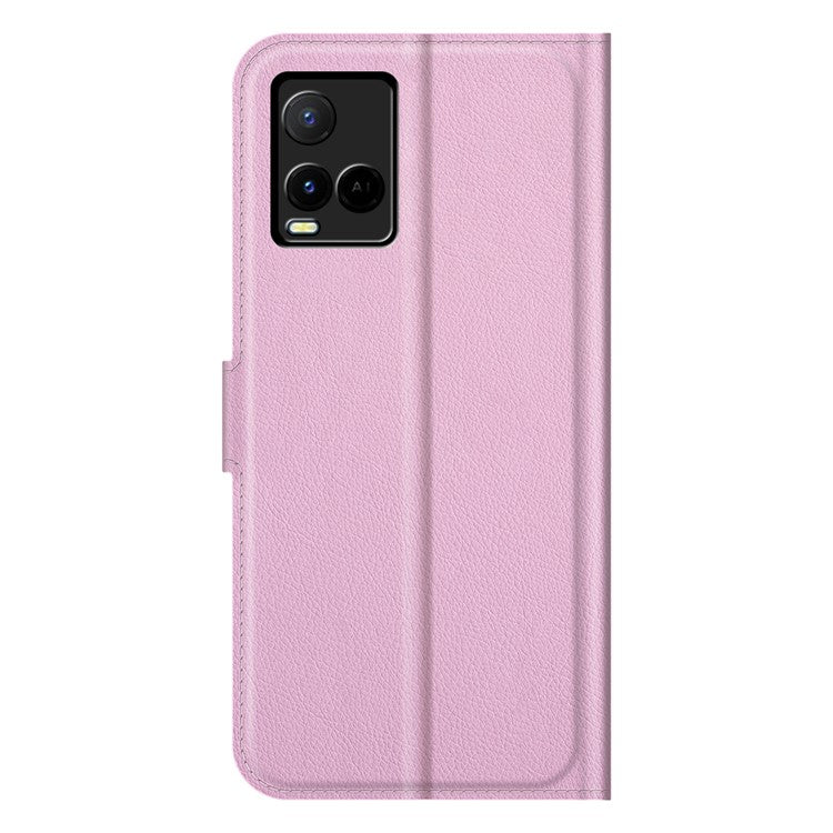 For vivo Y21 Practical Design Phone Case Wallet Stand Litchi Skin Flip Leather Phone Cover Shell - Purple - Pink