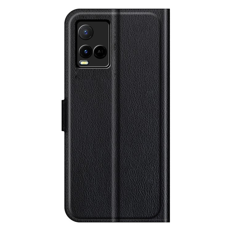 For vivo Y21 Practical Design Phone Case Wallet Stand Litchi Skin Flip Leather Phone Cover Shell - Purple - Black