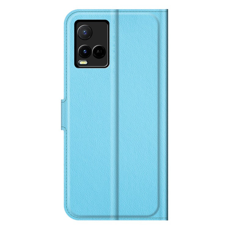 For vivo Y21 Practical Design Phone Case Wallet Stand Litchi Skin Flip Leather Phone Cover Shell - Purple - Blue