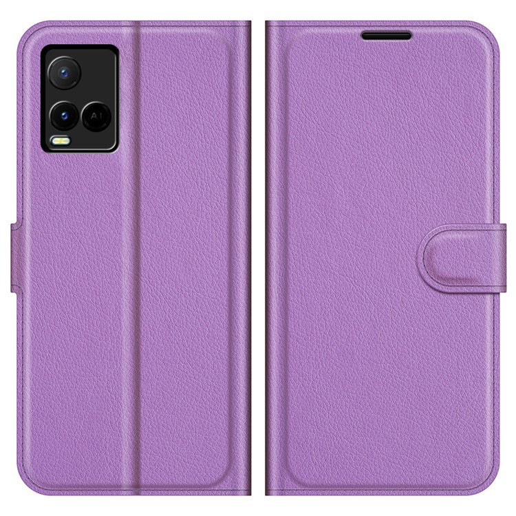 For vivo Y21 Practical Design Phone Case Wallet Stand Litchi Skin Flip Leather Phone Cover Shell - Purple - Purple