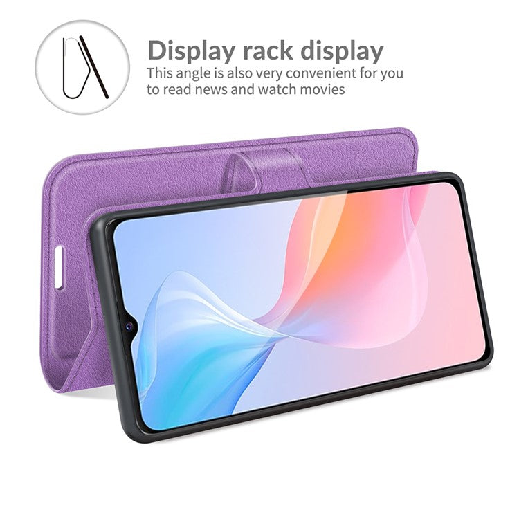 For vivo Y21 Practical Design Phone Case Wallet Stand Litchi Skin Flip Leather Phone Cover Shell - Purple - Purple