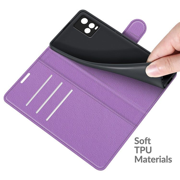 For vivo Y21 Practical Design Phone Case Wallet Stand Litchi Skin Flip Leather Phone Cover Shell - Purple - Purple