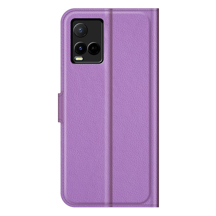 For vivo Y21 Practical Design Phone Case Wallet Stand Litchi Skin Flip Leather Phone Cover Shell - Purple - Purple