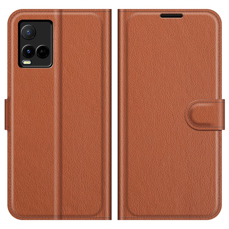 For vivo Y21 Practical Design Phone Case Wallet Stand Litchi Skin Flip Leather Phone Cover Shell - Purple - Brown