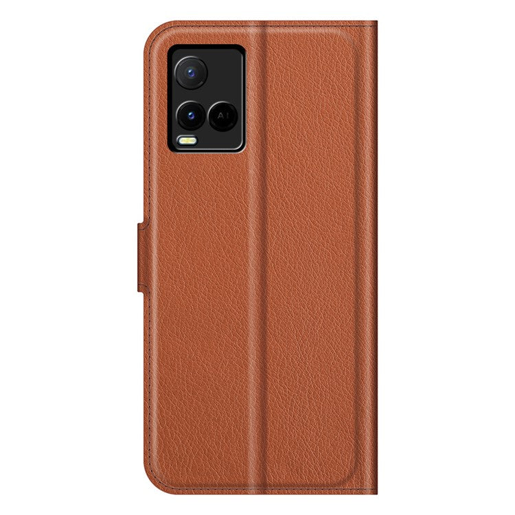 For vivo Y21 Practical Design Phone Case Wallet Stand Litchi Skin Flip Leather Phone Cover Shell - Purple - Brown