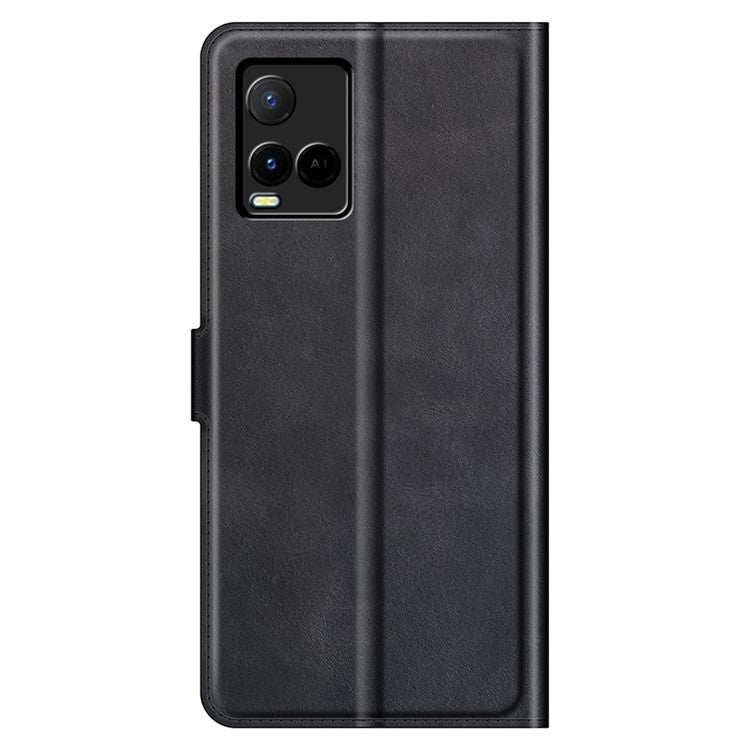 Magnetic Clasp Leather Wallet Stand Design Shockproof Well-Protected Folio Flip Phone Cover Case for vivo Y21 - Black