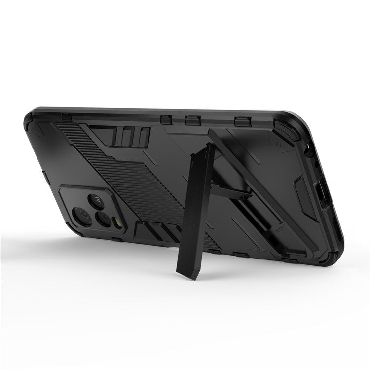 Dual-Layer Shock-Absorption Combo PC + TPU Back Case with Kickstand for vivo Y21 - Black