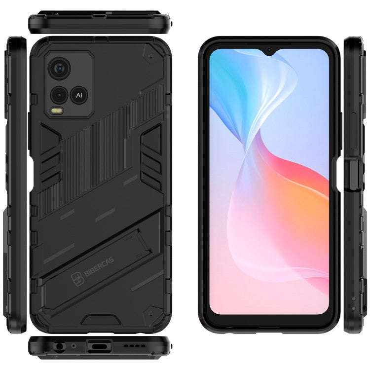 Dual-Layer Shock-Absorption Combo PC + TPU Back Case with Kickstand for vivo Y21 - Black