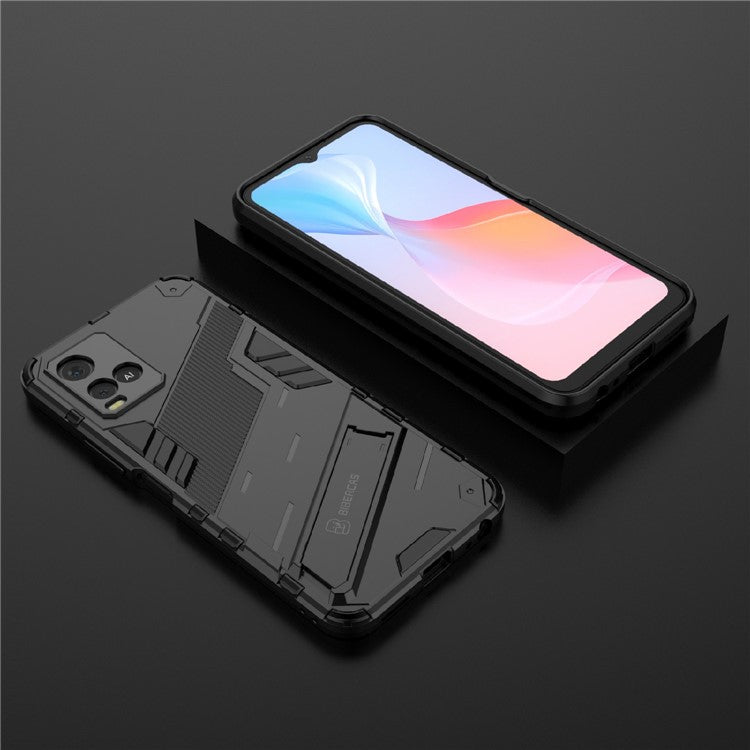 Dual-Layer Shock-Absorption Combo PC + TPU Back Case with Kickstand for vivo Y21 - Black