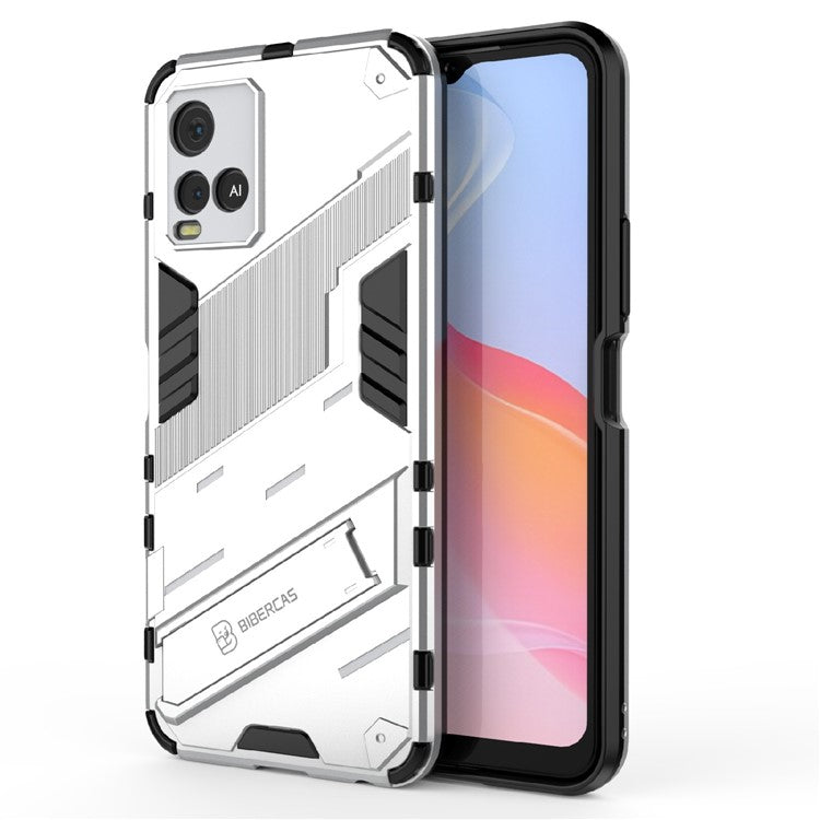 Dual-Layer Shock-Absorption Combo PC + TPU Back Case with Kickstand for vivo Y21 - White