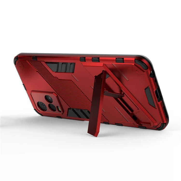 Dual-Layer Shock-Absorption Combo PC + TPU Back Case with Kickstand for vivo Y21 - Red