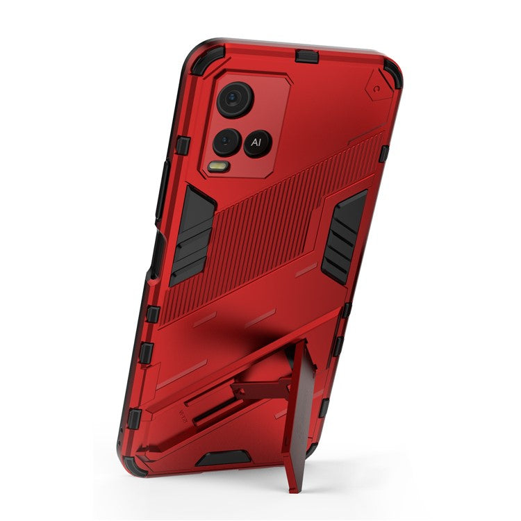 Dual-Layer Shock-Absorption Combo PC + TPU Back Case with Kickstand for vivo Y21 - Red