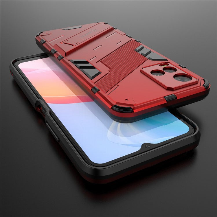 Dual-Layer Shock-Absorption Combo PC + TPU Back Case with Kickstand for vivo Y21 - Red