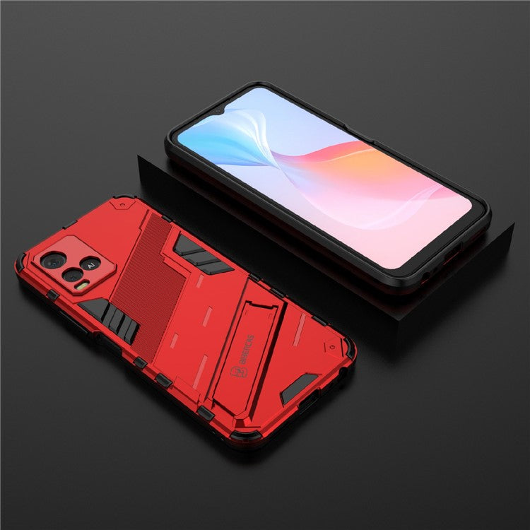 Dual-Layer Shock-Absorption Combo PC + TPU Back Case with Kickstand for vivo Y21 - Red