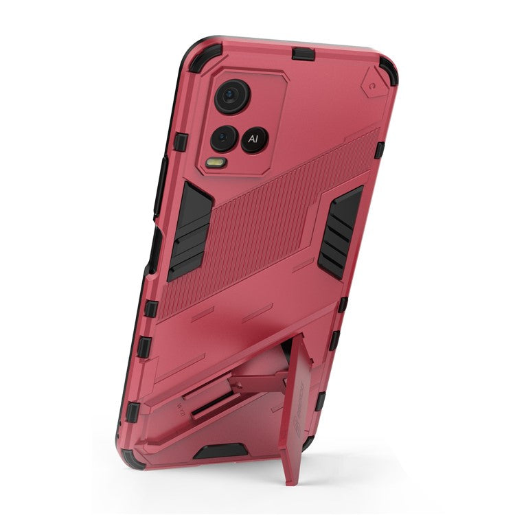 Dual-Layer Shock-Absorption Combo PC + TPU Back Case with Kickstand for vivo Y21 - Rose