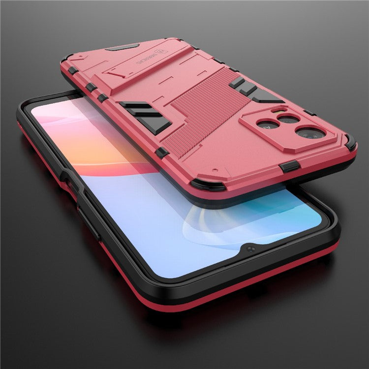 Dual-Layer Shock-Absorption Combo PC + TPU Back Case with Kickstand for vivo Y21 - Rose