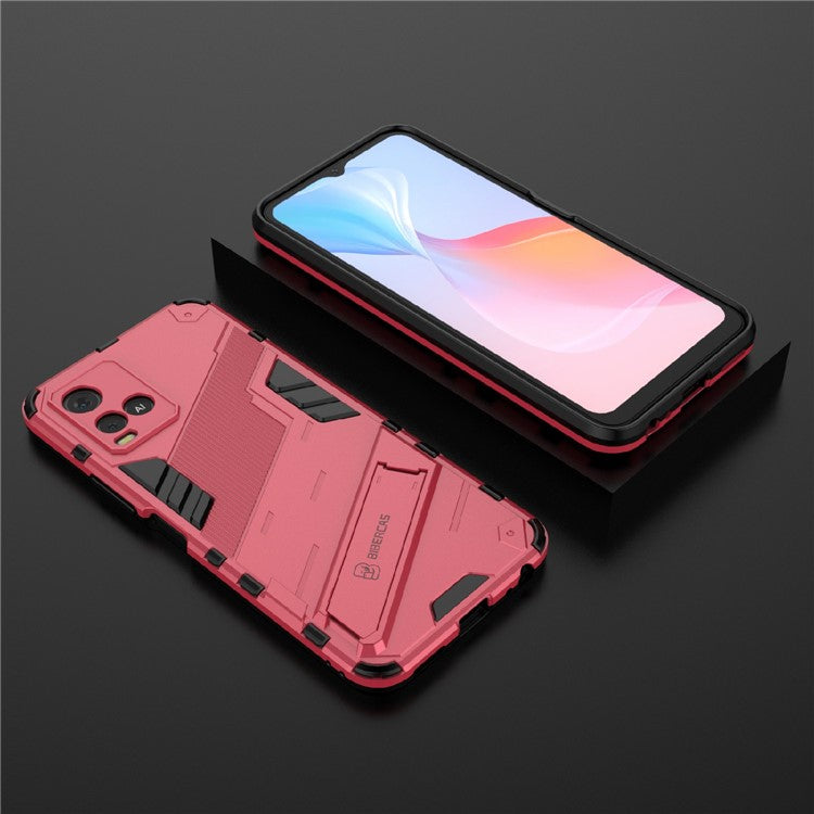 Dual-Layer Shock-Absorption Combo PC + TPU Back Case with Kickstand for vivo Y21 - Rose