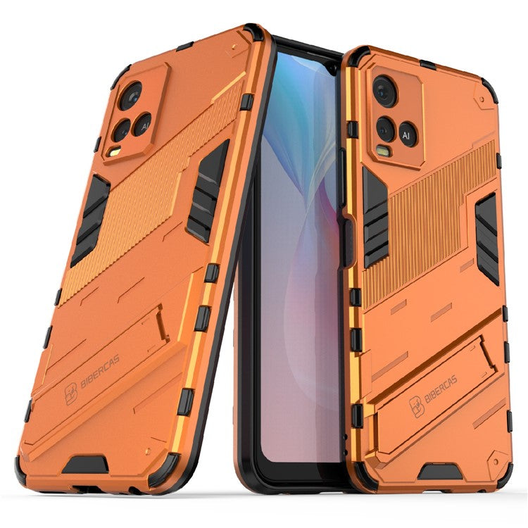 Dual-Layer Shock-Absorption Combo PC + TPU Back Case with Kickstand for vivo Y21 - Orange