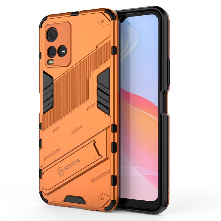 Dual-Layer Shock-Absorption Combo PC + TPU Back Case with Kickstand for vivo Y21 - Orange