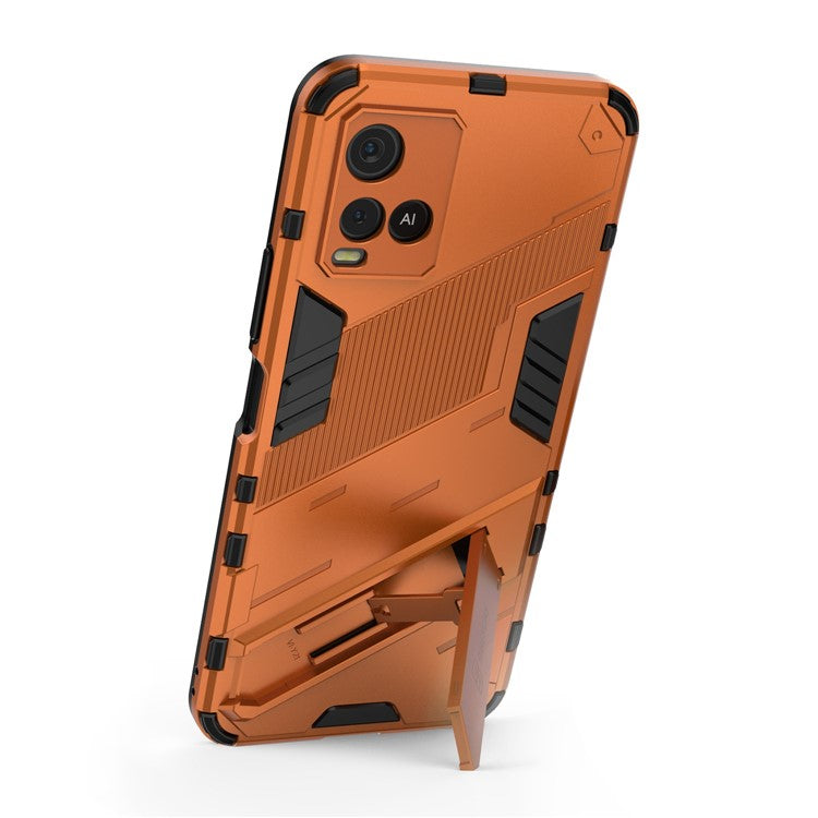 Dual-Layer Shock-Absorption Combo PC + TPU Back Case with Kickstand for vivo Y21 - Orange