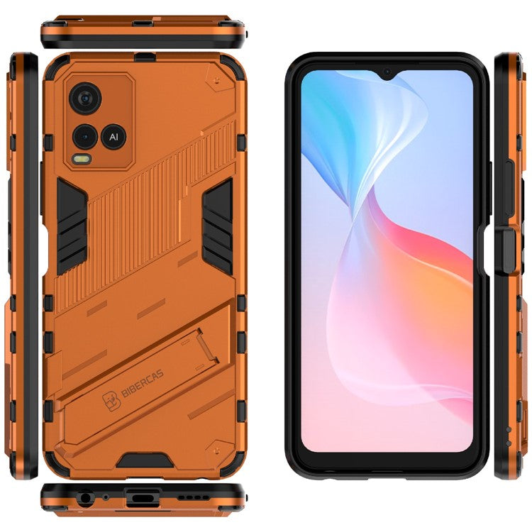 Dual-Layer Shock-Absorption Combo PC + TPU Back Case with Kickstand for vivo Y21 - Orange