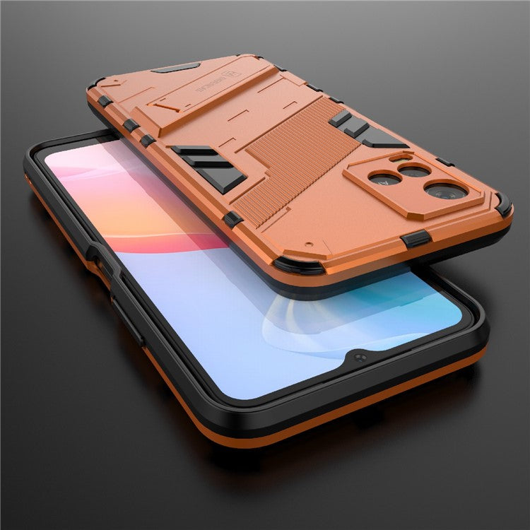 Dual-Layer Shock-Absorption Combo PC + TPU Back Case with Kickstand for vivo Y21 - Orange