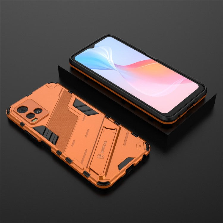 Dual-Layer Shock-Absorption Combo PC + TPU Back Case with Kickstand for vivo Y21 - Orange