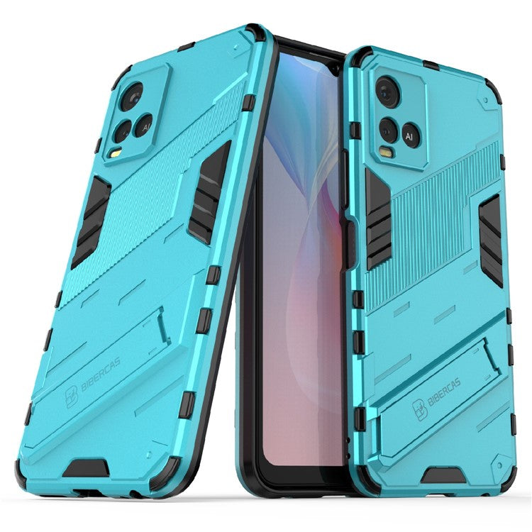 Dual-Layer Shock-Absorption Combo PC + TPU Back Case with Kickstand for vivo Y21 - Baby Blue