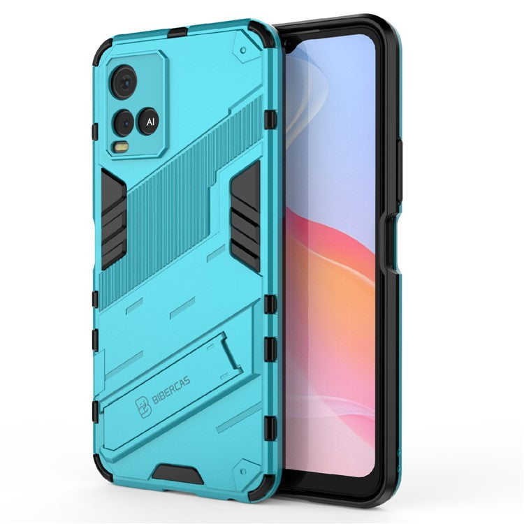 Dual-Layer Shock-Absorption Combo PC + TPU Back Case with Kickstand for vivo Y21 - Baby Blue